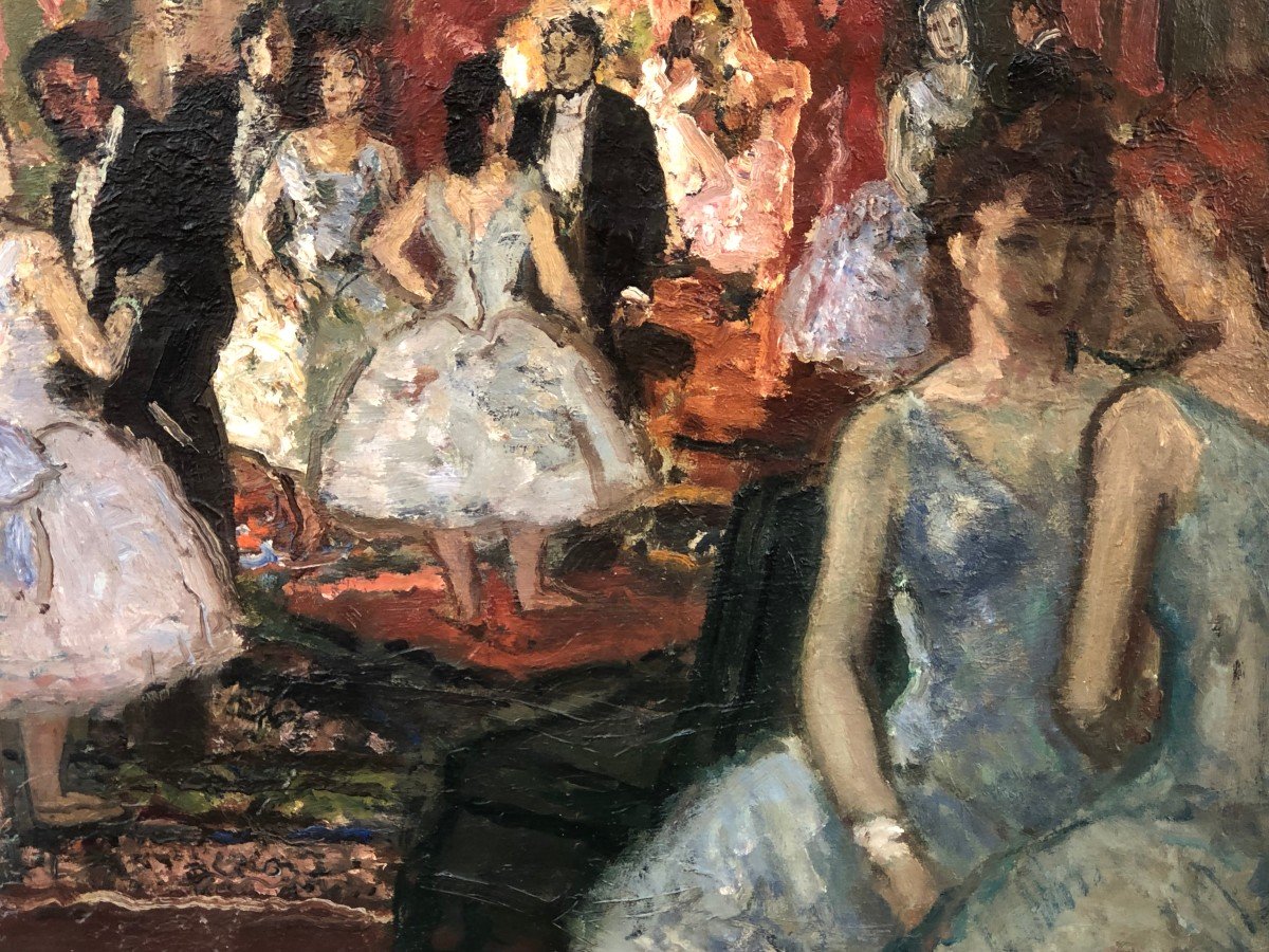 Cosson Marcel Tableau 20è Ballerines Dans Le Salon Des Abonnés à l'Opéra Peinture Huile Signée-photo-5