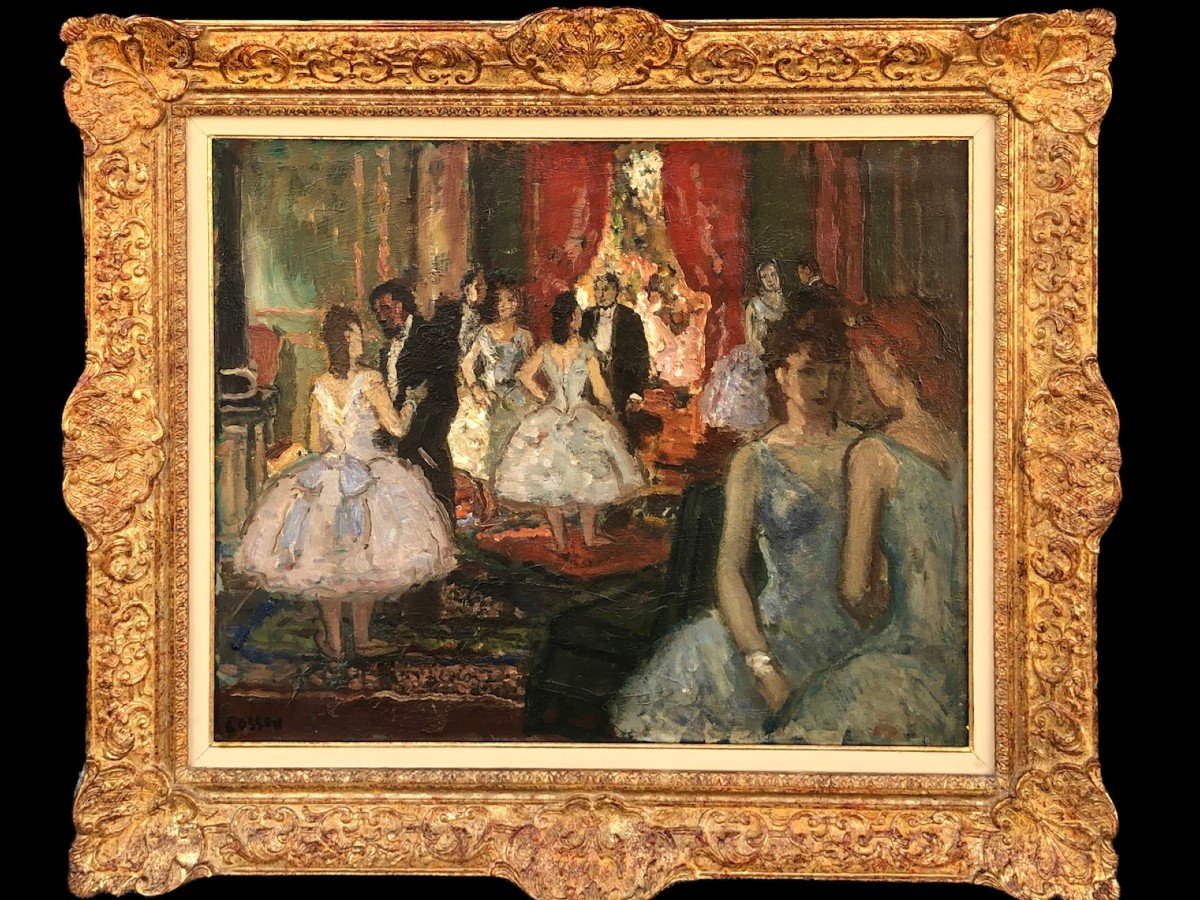 Cosson Marcel Tableau 20è Ballerines Dans Le Salon Des Abonnés à l'Opéra Peinture Huile Signée