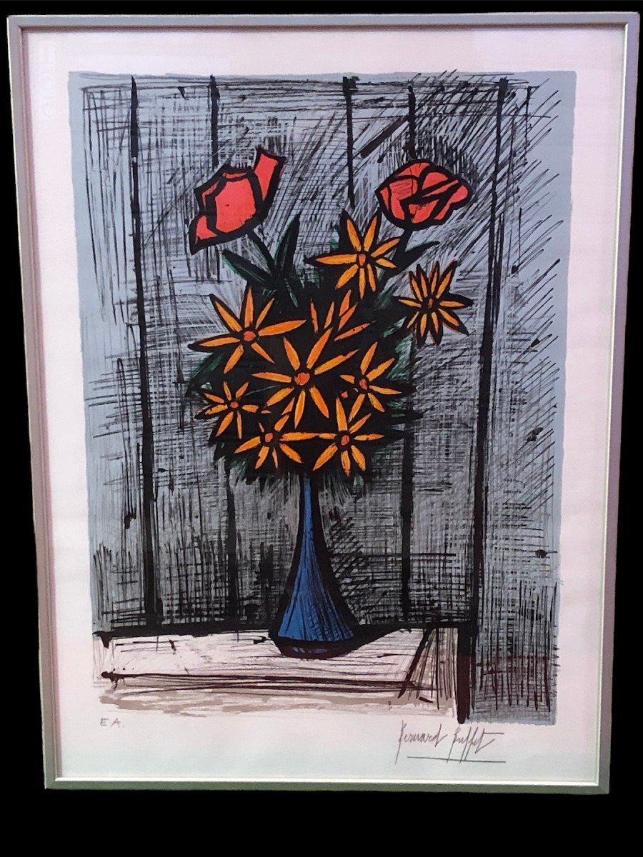 Buffet Bernard Still Life With Daisies And Roses Justified Color Lithograph