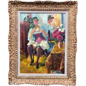 Louis Berthomme St Andre Coquetry Oil On Canvas Signed ​​​​​​​certificat