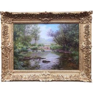 His René Peinture Française Début XXème Siècle Rivière En Sous Bois Huile Sur Toile Signée ​​​​​​​Certificat