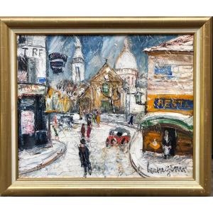 Genin Lucien Paris Eglise St Pierre De Montmartre, La Basilique En Hiver Huile Sur Toile Signée ​​​​​​​Certificat