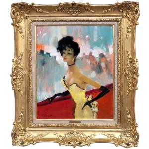 Domergue Jean Gabriel Tableau XXè Siècle Casino De Paris Huile Sur Isorel Signée ​​​​​​​Certificat 