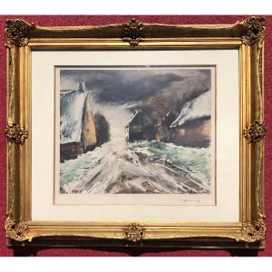 Vlaminck Maurice From Snowy Village Street Original Print Signed And Numbered.