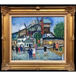 Genin Lucien Paris Animation Au Moulin De La Galette Oil Canvas Signed Certificate