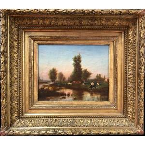 Vignon Victor Painting Signed 19th Century Barbizon School Life In The Countryside Oil Canvas Certificate