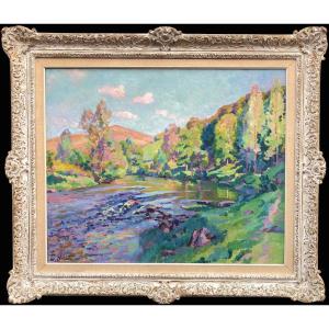 Ballot Clémentine French Painting Spring In Creuse 1915 Oil Canvas Signed Certificate