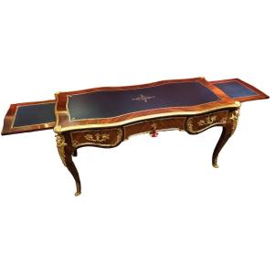 Flat Desk Signed Dissidi Louis XV Style Rosewood Veneer Violet Wood 3 Drawers