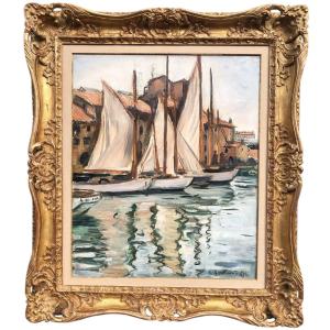 OTHON FRIESZ Emile Les voiles au port de Toulon en 1929 Huile toile signée datée Certificat