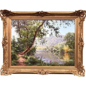 HIS René Peinture Française Début XXè Matin à Méluzien Huile Toile Signée ​​​​​​​Certificat