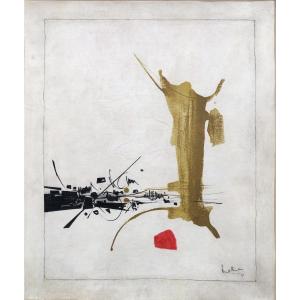 Georges Mathieu Composition Oil On Parchment Signed And Dated 1961 Certificate Committee G Mathieu