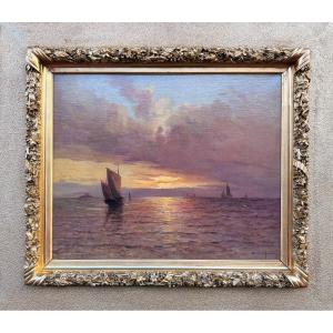 Emile MAILLARD Tableau Français fin 19è Coucher de soleil Huile sur toile signée Certificat 
