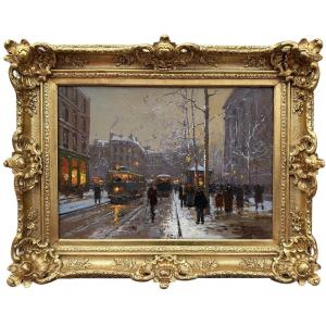 Edouard Cortes Paris Place La Madeleine Snowy Evening Oil On Canvas Signed Certificate 