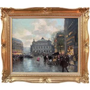 HERVE Jules Peinture impressionniste 20è Paris place de l'Opéra Huile sur toile Certificat