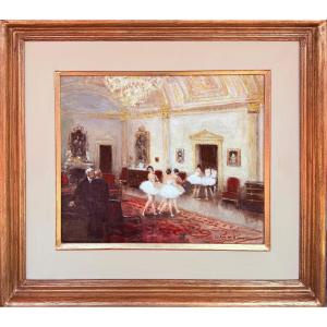HERVE Jules Tableau Impressionniste XXè Paris Paris Le foyer de l'Opéra. Huile sur toile Signée
