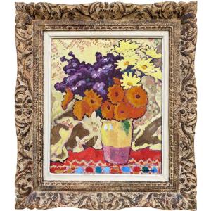 VALTAT Louis Bouquet à la tenture jaune Huile sur toile signée Certificat Catalogue raisonné