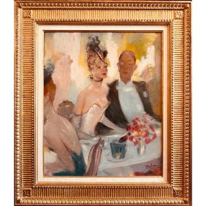 DOMERGUE JG Peinture XXè Soir de gala Huile sur Isorel Signée Certificat Archives Noé Willer