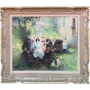 HERVE Jules Tableau Impressionniste XXè Le repas de mariage Huile sur toile Signée Certificat