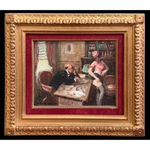 HERVE Jules Peinture Française 20è Chez le médecin Huile toile signée Certificat d'authenticité