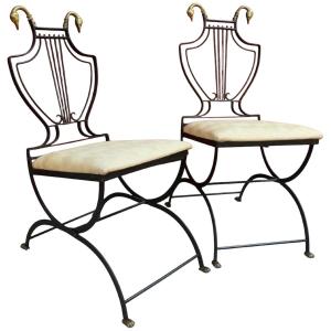 Pair Of 20th-century Art Deco-style Wrought-iron Chairs Attributed To Samuel Copelon For Jansen
