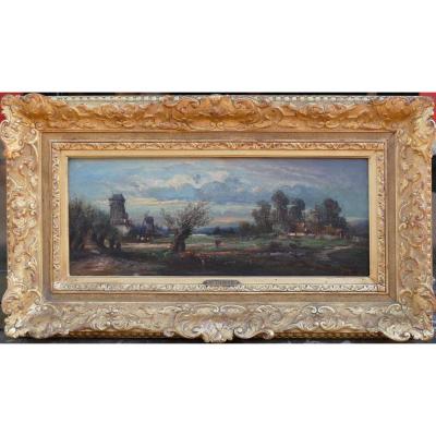 Dupre Leon Victor Painting 19th Barbizon School Campaign In Ile De France Oil Signed