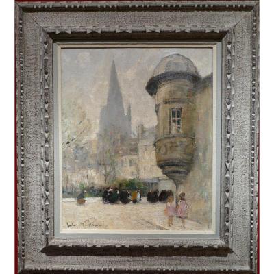 Herve Jules René Painting 20th Century The Watchtower Oil On Canvas Signed