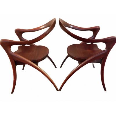 Pair Of Mahogany Armchairs By Olivier De Schrijver 