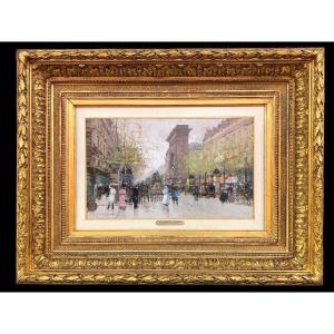 Galien Laloue Eugène Peinture Française 20è Paris Animation sur les Grands Boulevards Gouache Signée