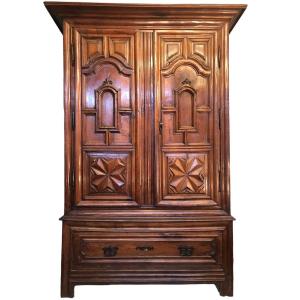 17th Century Cherry Wood Armoire Pantalonniere Opening With Two Doors And A Large Drawer