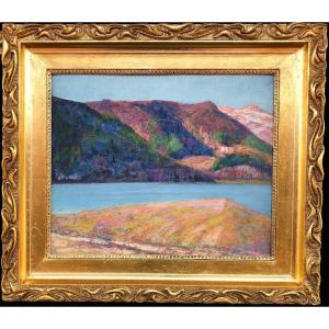 Charreton Victor French School 20th Century Lake In Auvergne 1934 Oil Signed Certificat