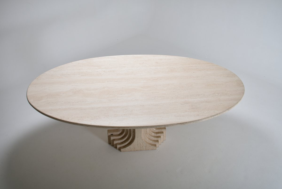 Table En travertin par Carlo Scarpa modèle "Argo" Italie 1970-photo-2