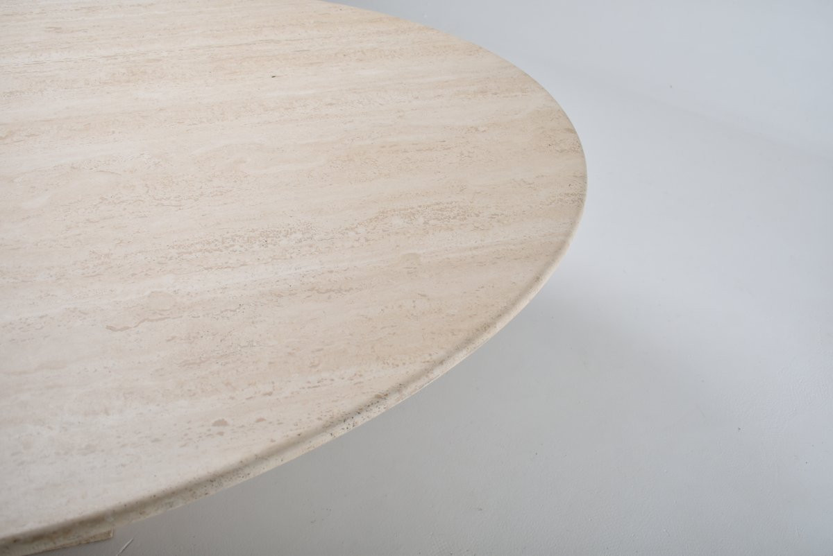 Table En travertin par Carlo Scarpa modèle "Argo" Italie 1970-photo-3