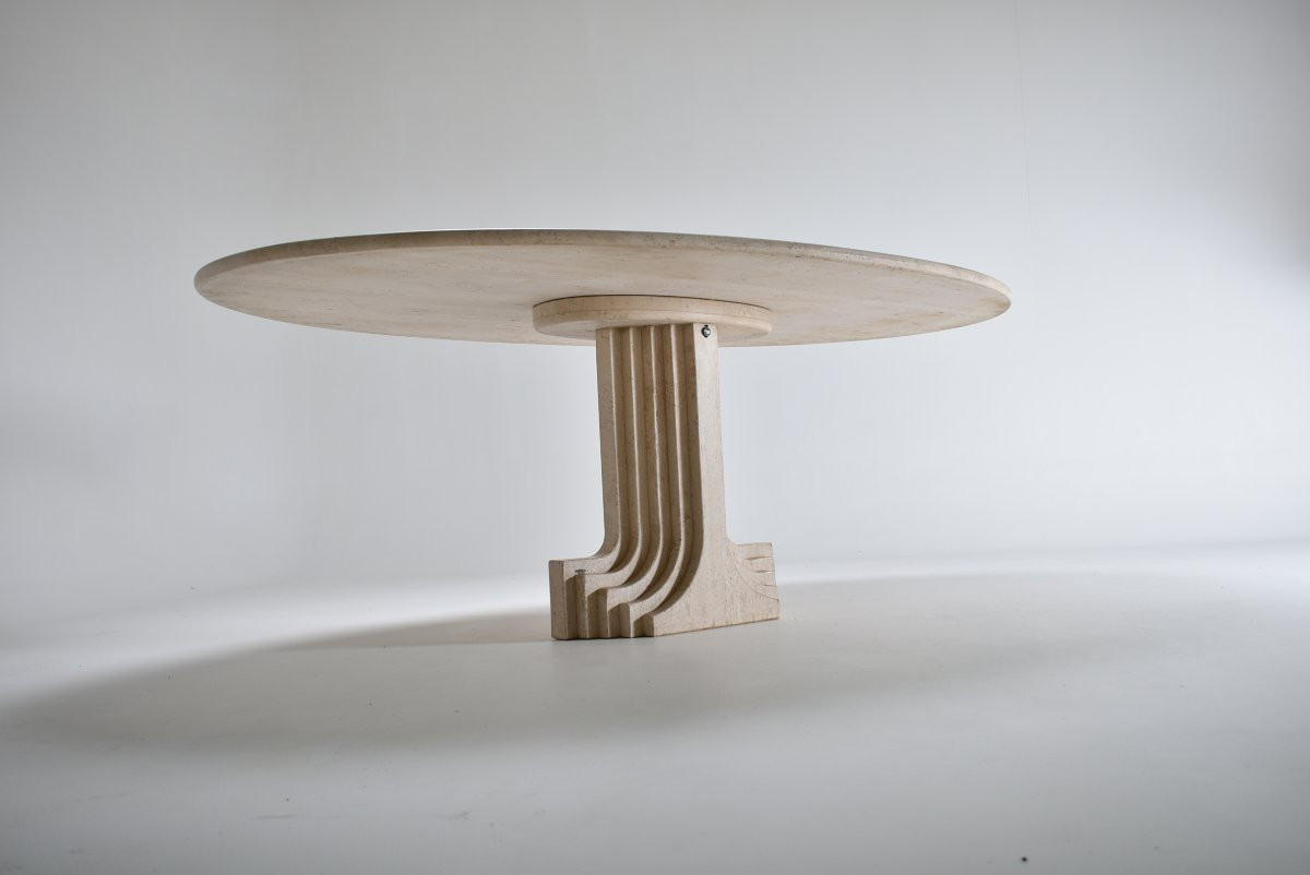 Table En travertin par Carlo Scarpa modèle "Argo" Italie 1970-photo-4