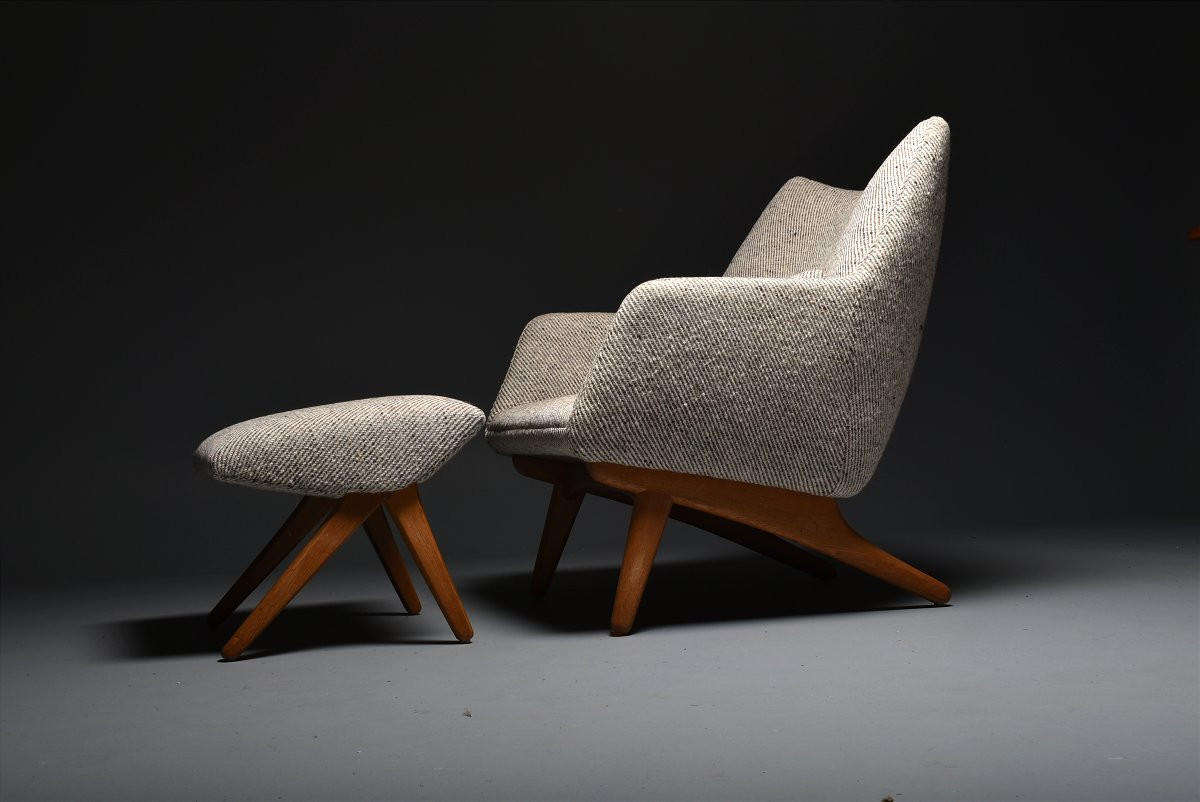 Fauteuil et Ottoman Illum Wikkelso Danemark 1960-photo-2