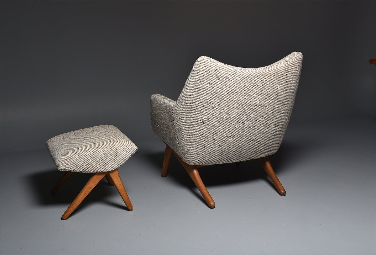 Fauteuil et Ottoman Illum Wikkelso Danemark 1960-photo-3