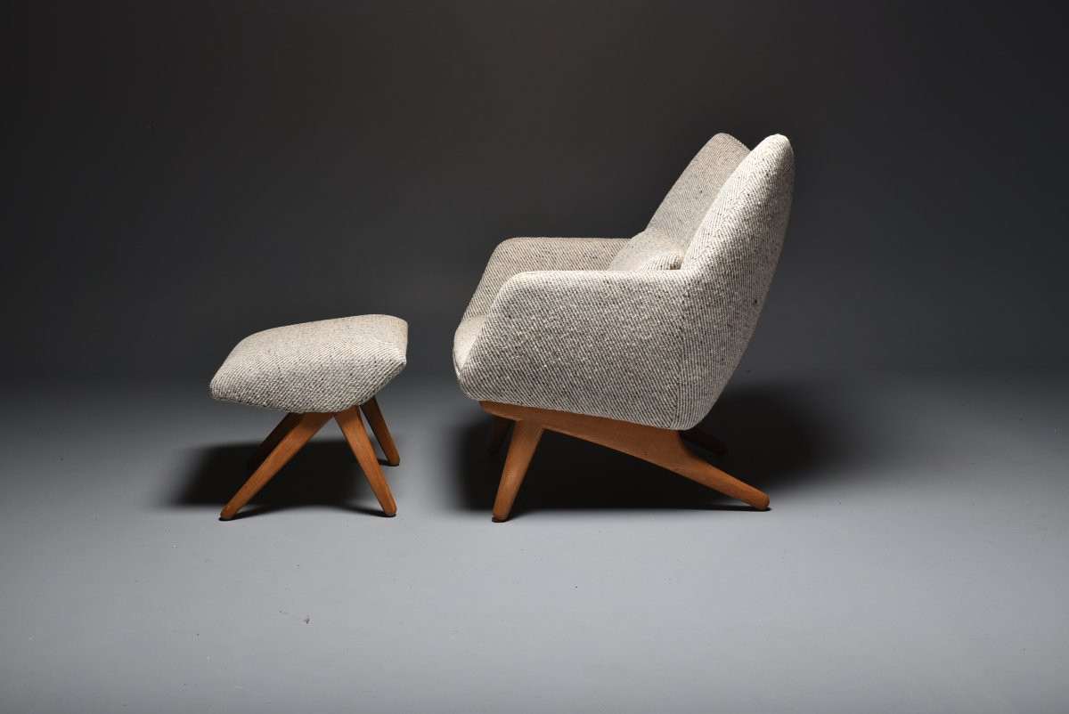 Fauteuil et Ottoman Illum Wikkelso Danemark 1960-photo-6