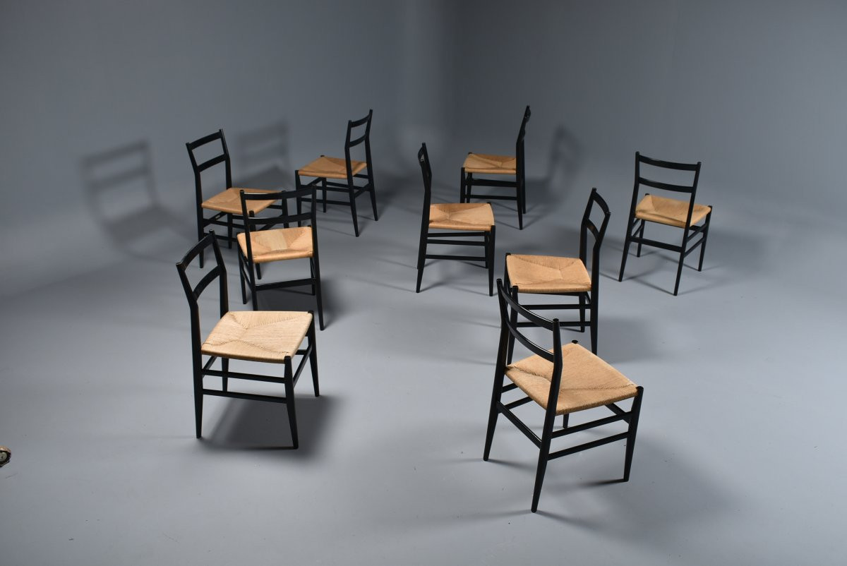 Série de 9 chaises "Leggera" de Gio Ponti pour Cassina-photo-2
