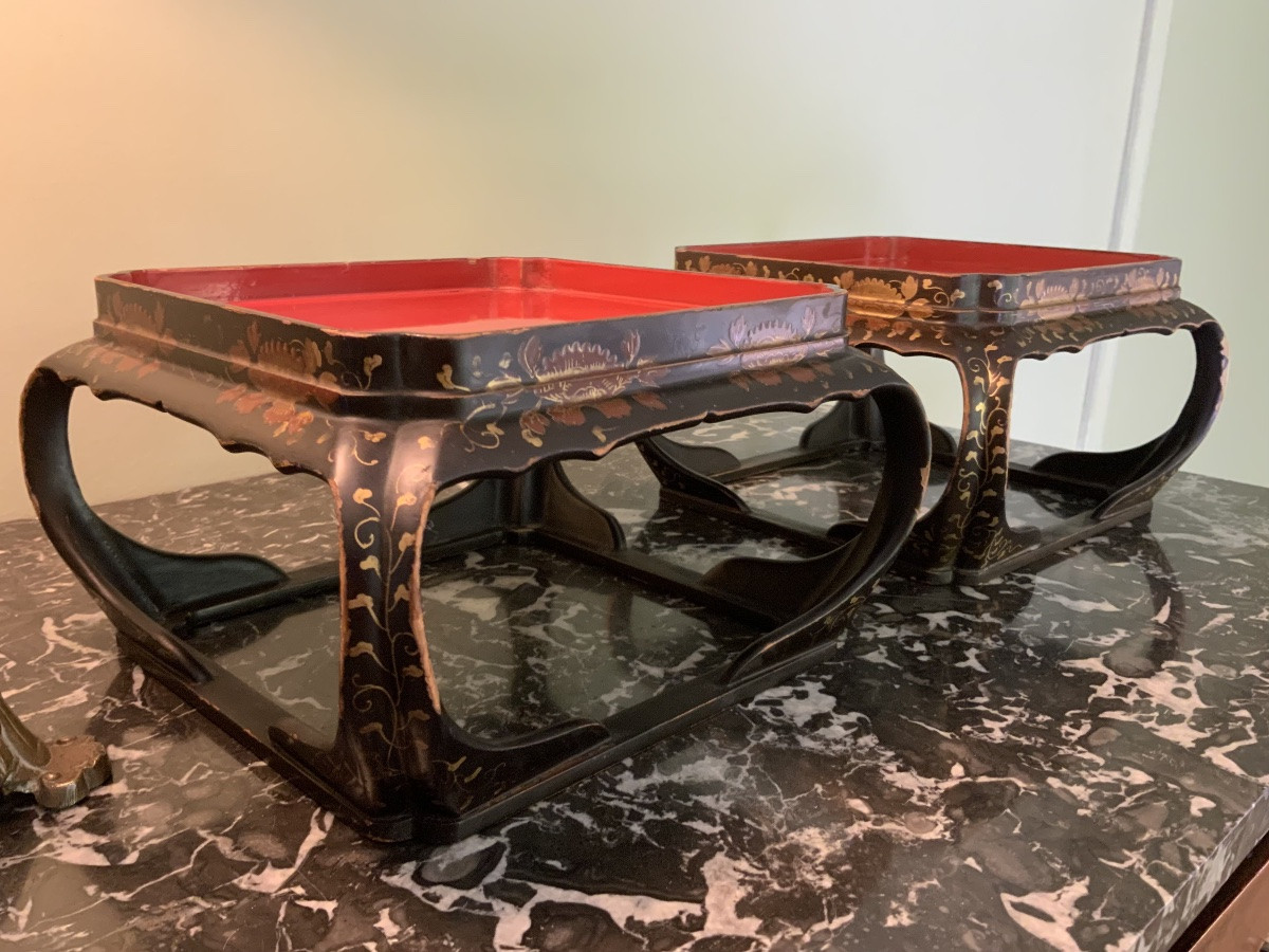 Japon, XIXeme Siècle : Deux Petites Tables à Thé En Laque-photo-3