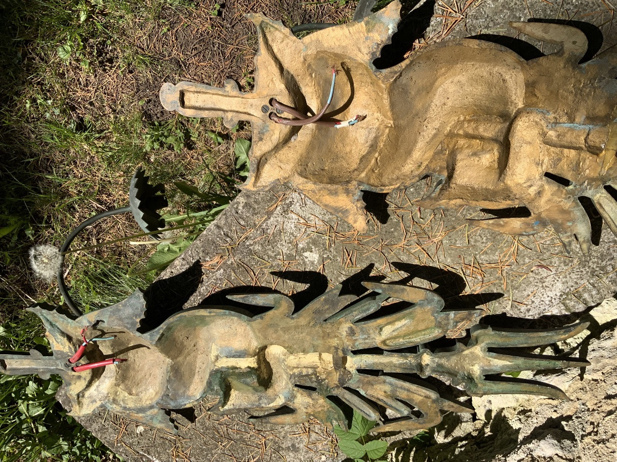 Very Large Pair Of Dolphin Wall Lights.-photo-3