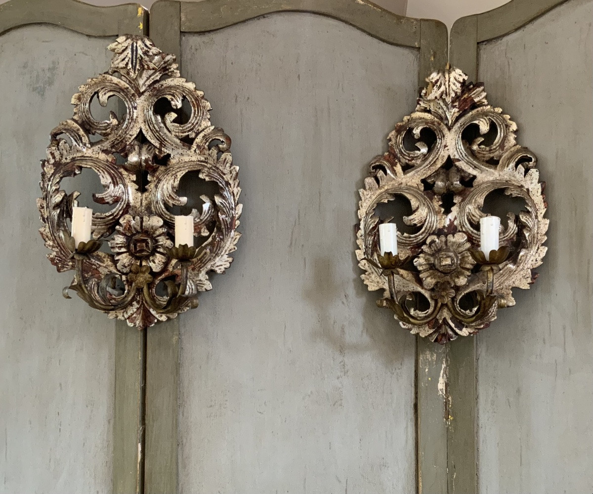  20th Century: A Pair Of Rococo Style Wall Lights.-photo-2