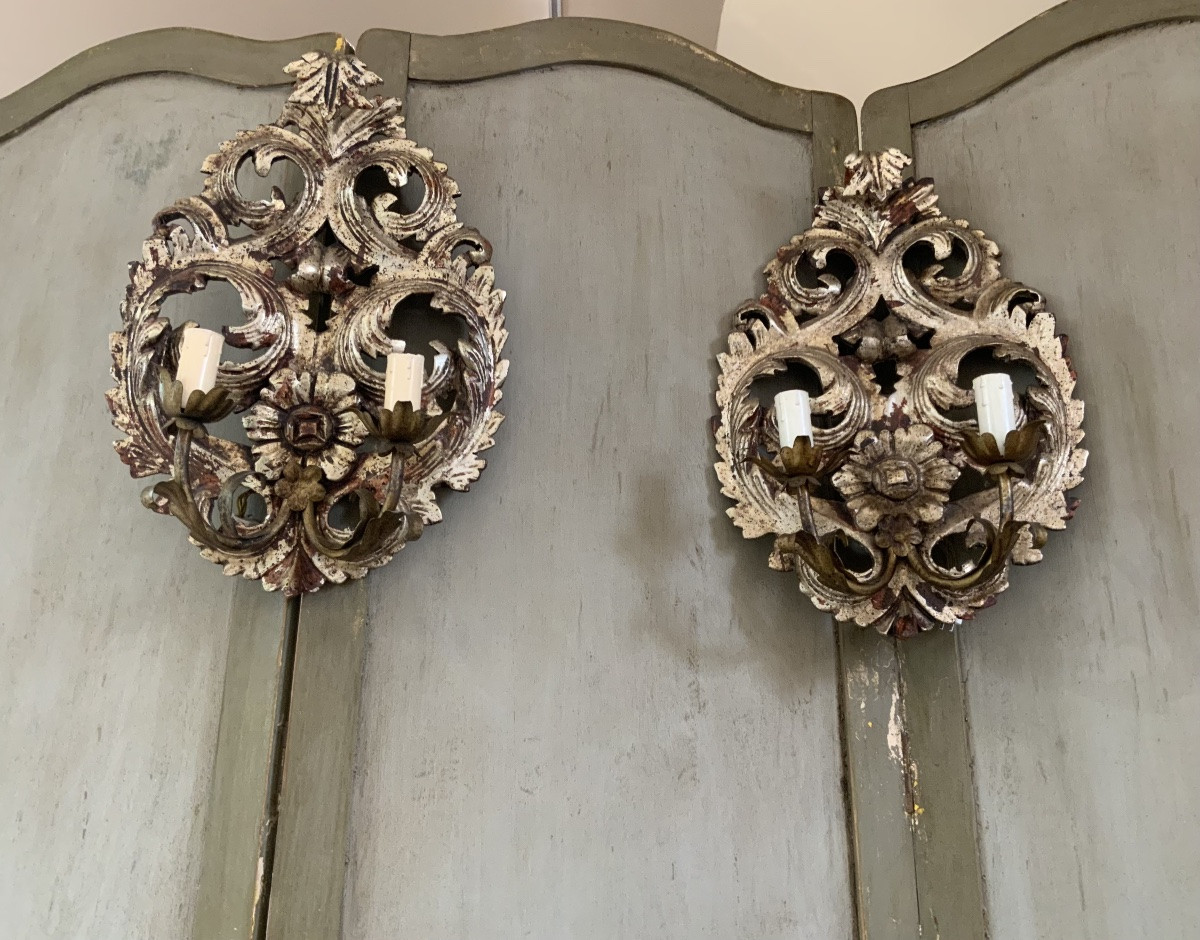  20th Century: A Pair Of Rococo Style Wall Lights.-photo-5