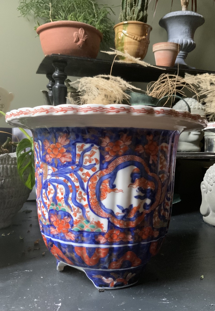 19th Century: A Pair Of Imari Decorated Plant Pots-photo-1