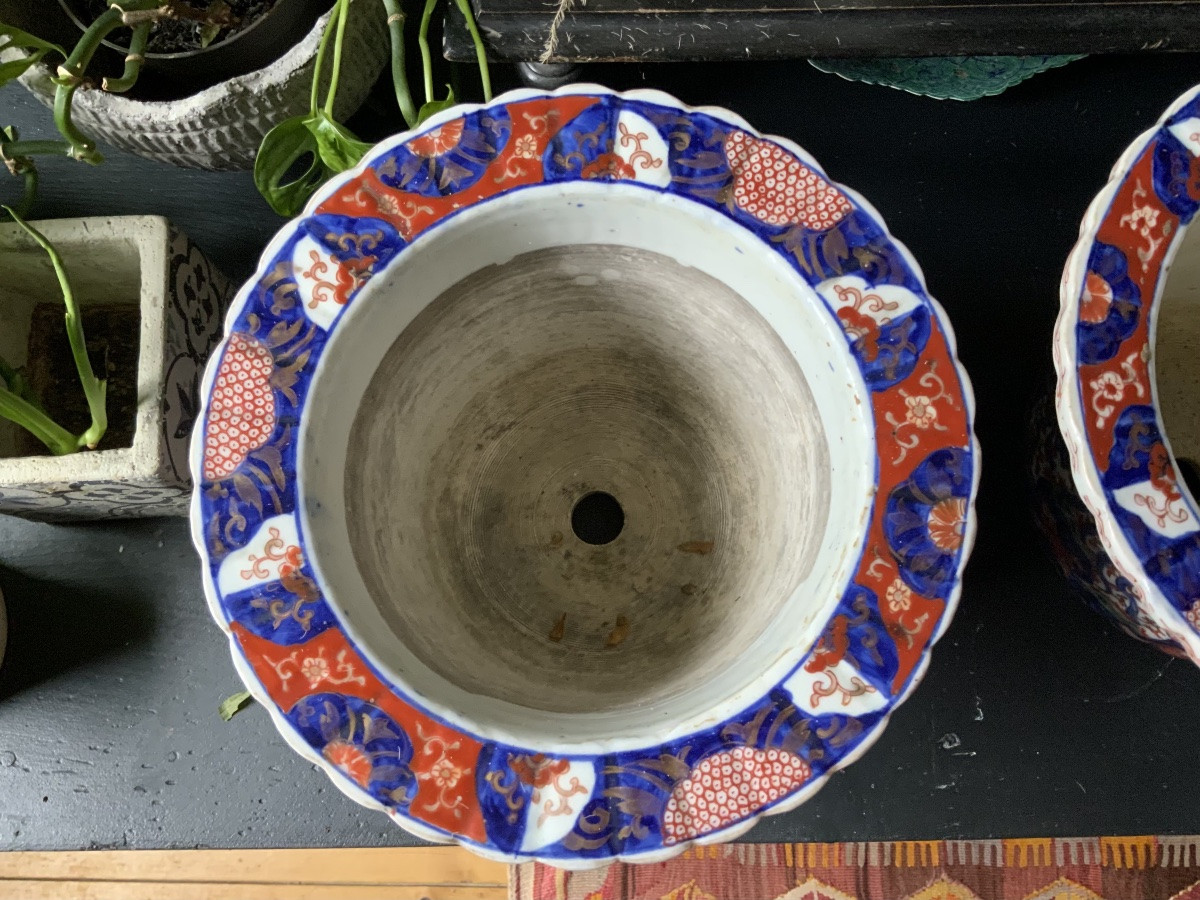 19th Century: A Pair Of Imari Decorated Plant Pots-photo-5