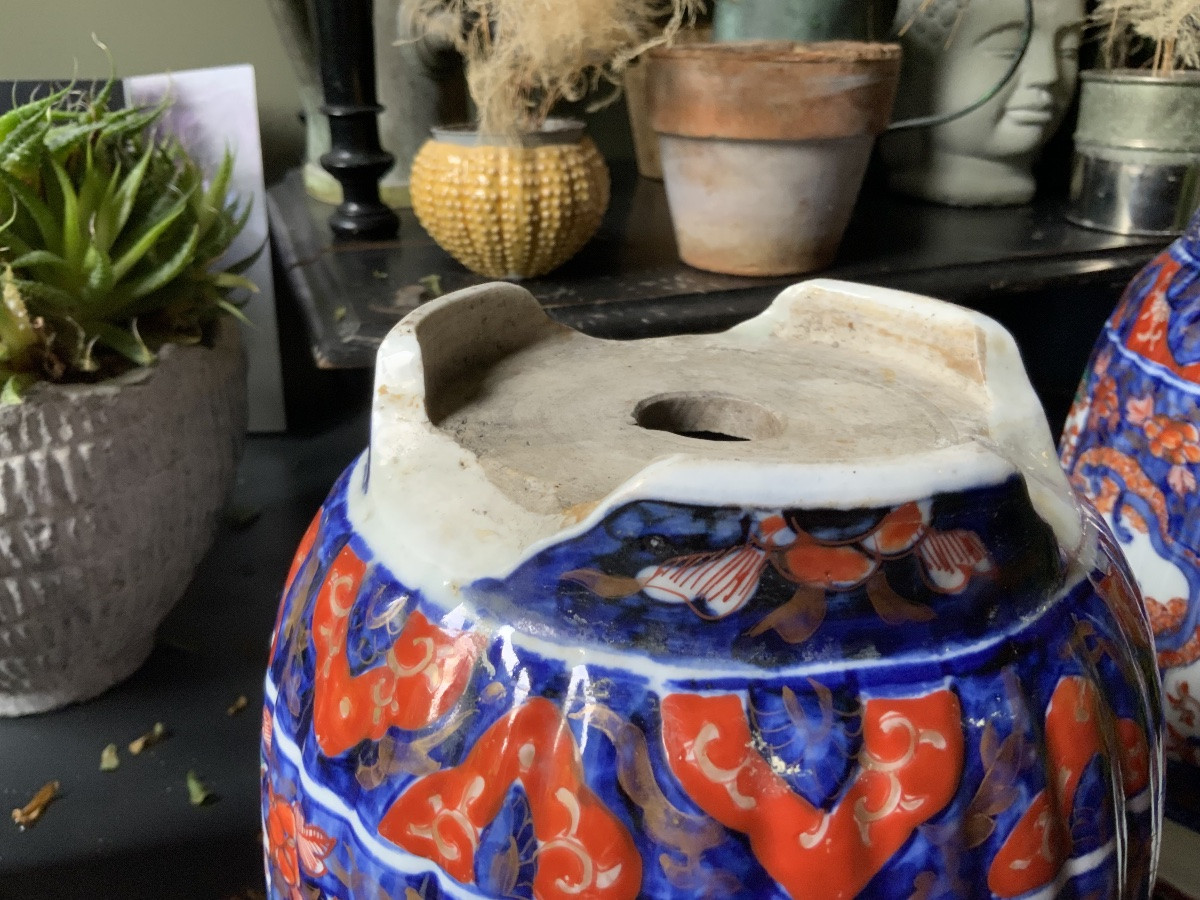 19th Century: A Pair Of Imari Decorated Plant Pots-photo-8