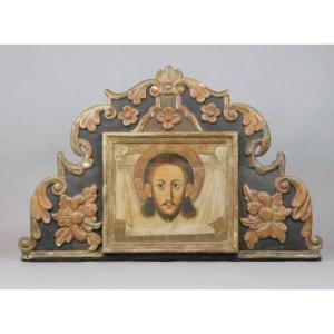 (religiosa): Pediment In Painted Wood 
