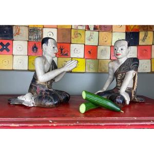 Burma, Early 20th Century, Two Wooden Buddha Disciples.