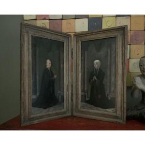 Diptyque dans le goût de Memling figurant deux donateurs 
