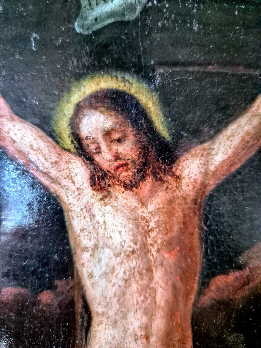 Oil On Wood - Christ On The Cross On Panel - 18th Century - Religious Art-photo-2