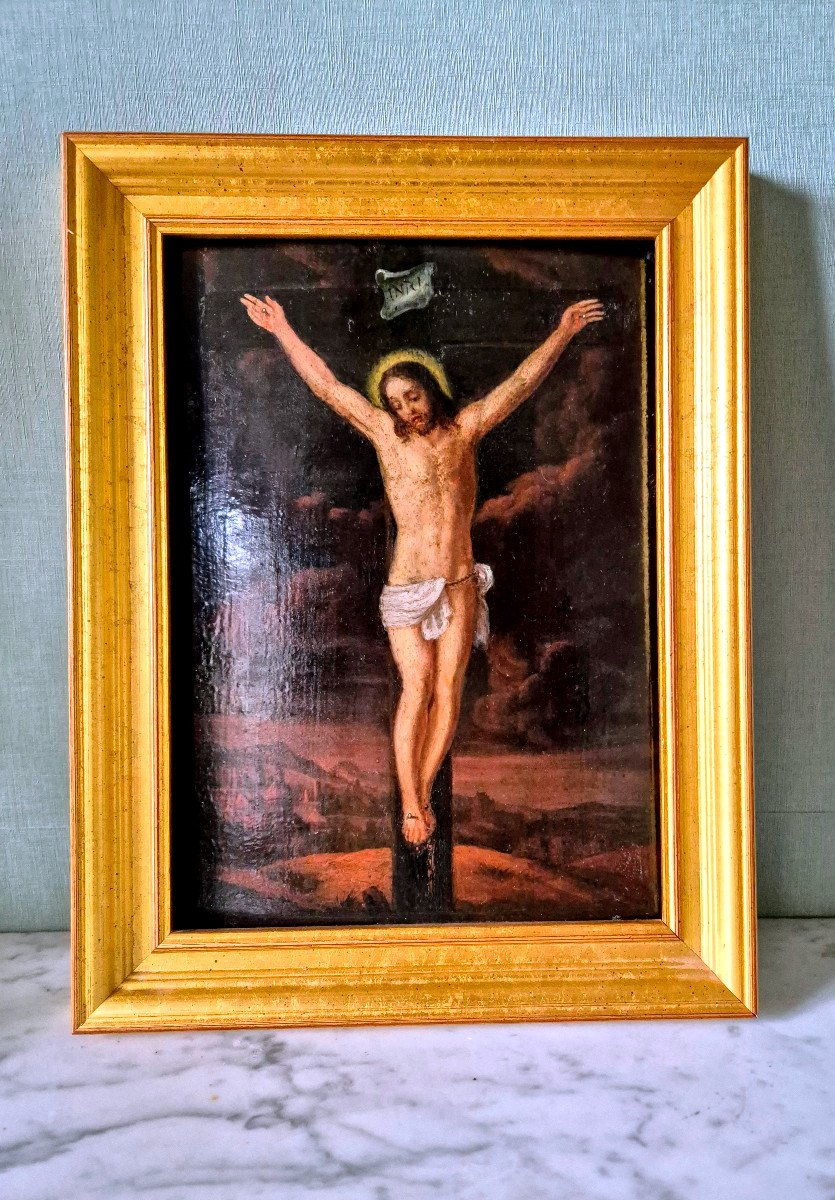 Oil On Wood - Christ On The Cross On Panel - 18th Century - Religious Art-photo-4