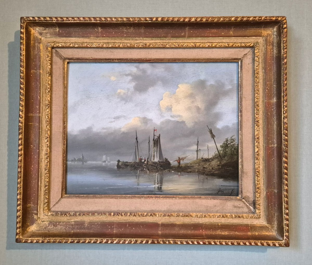 Marine Oil On Wood Signed Dutch School 19th Century